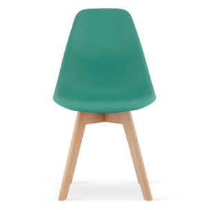 Sedia di design Kito verde con gambe in legno di faggio