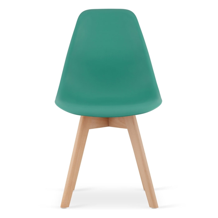 Sedia di design Kito verde con gambe in legno di faggio