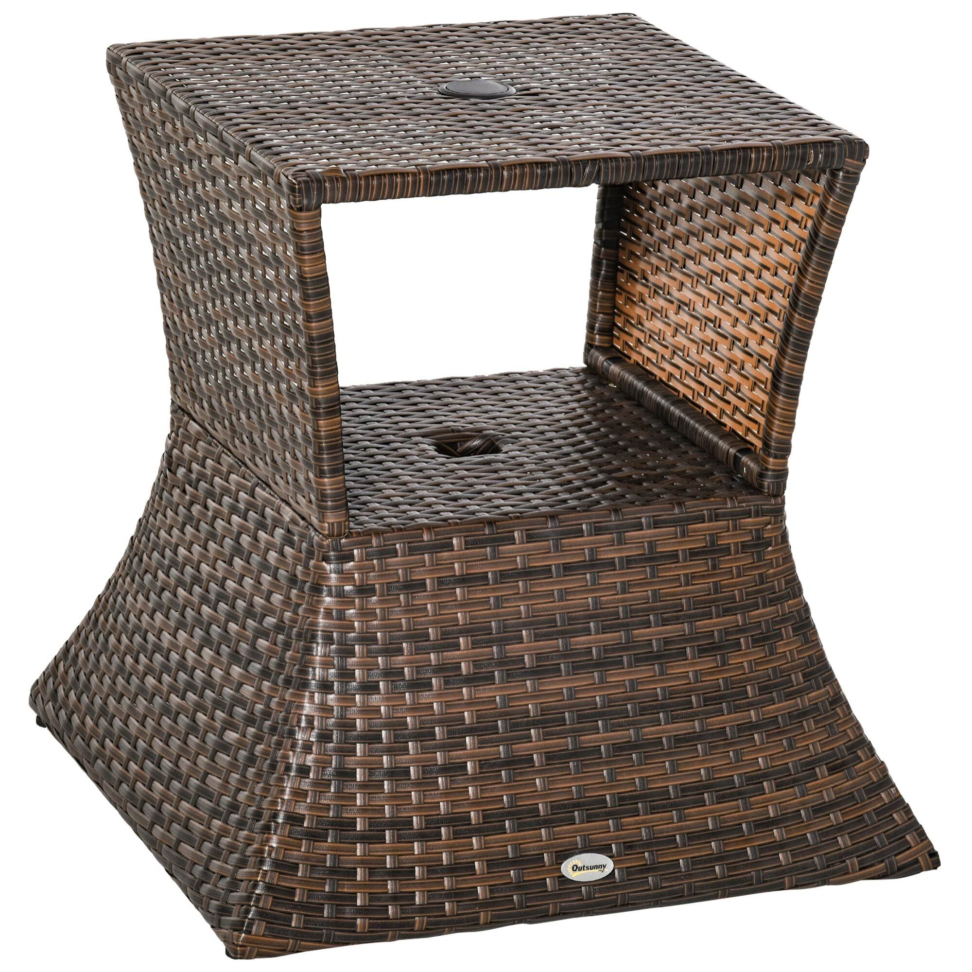 Mesa de Centro Ratán con Agujero de Sombrilla para Terraza Patio 54x54x55cm