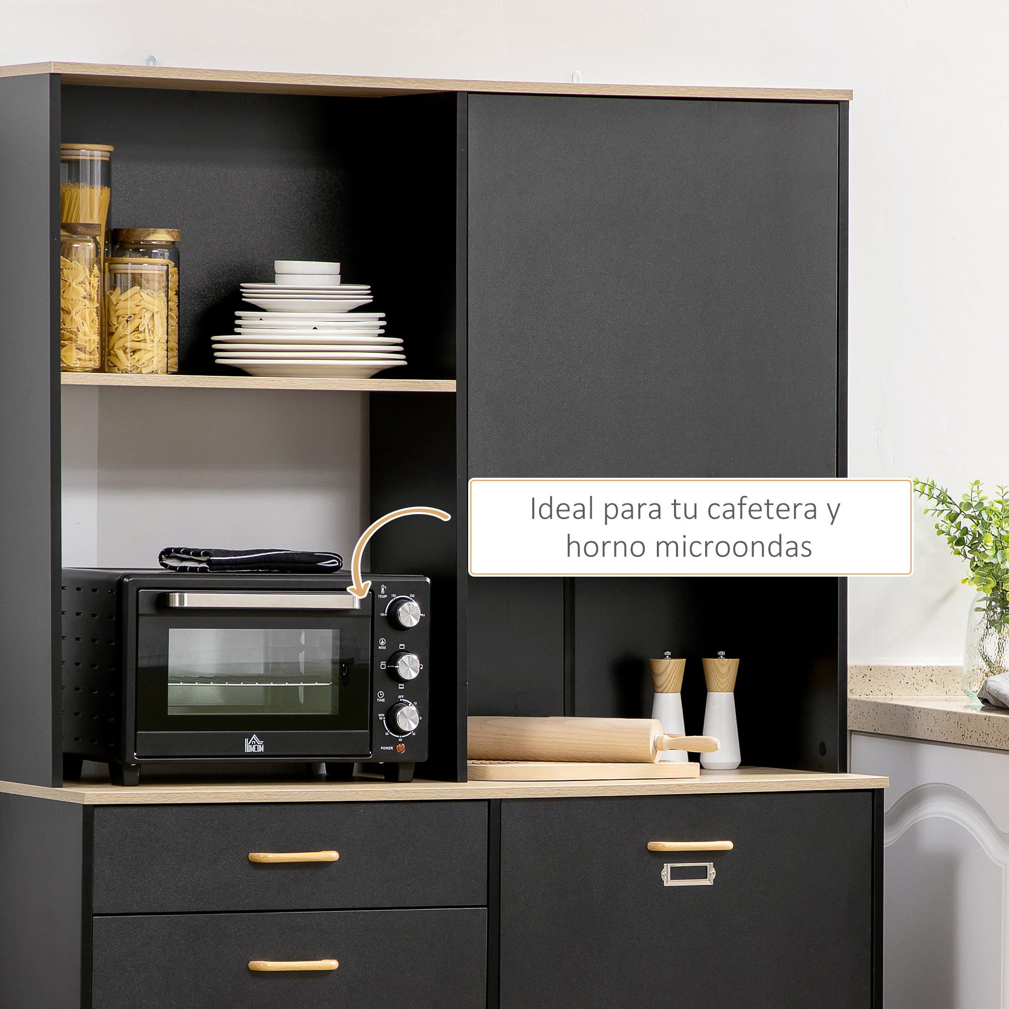 Alacena de Cocina con 1 Cajón 3 Puertas y Almacenamiento Abierto 119x41x180 cm