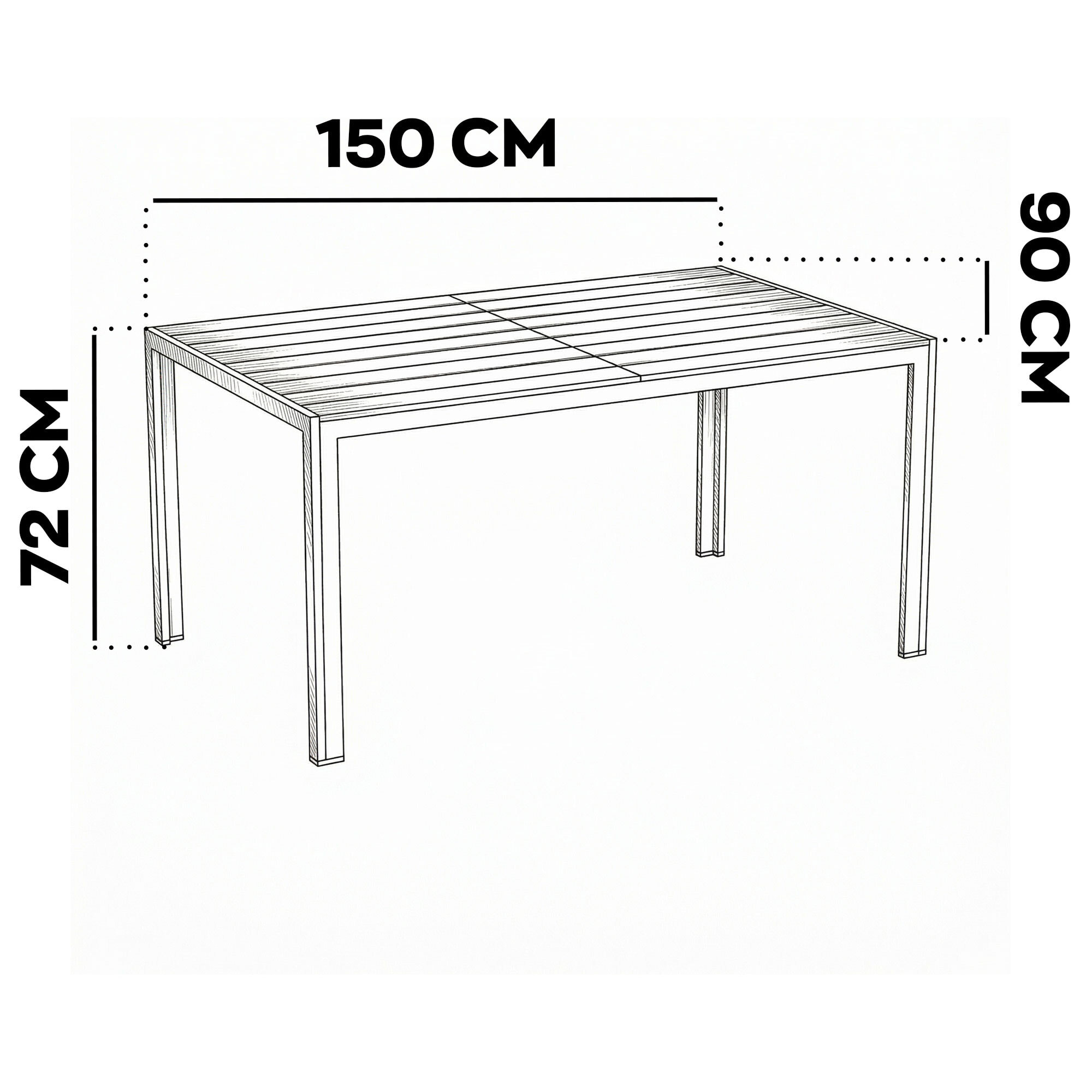 Giano - Tavolo da pranzo da esterno con struttura in metallo e doghe in legno multistrato 150x90cm