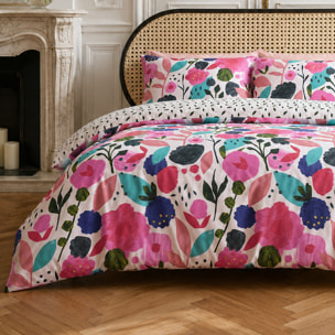 Parure housse de couette 100% percale de coton motif floral printemps blanc rose - KATE MERRITT