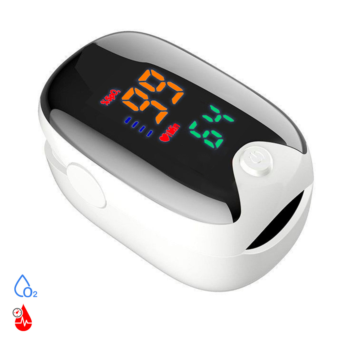 Pulsossimetro digitale con monitoraggio della frequenza cardiaca e dell'ossigeno nel sangue.