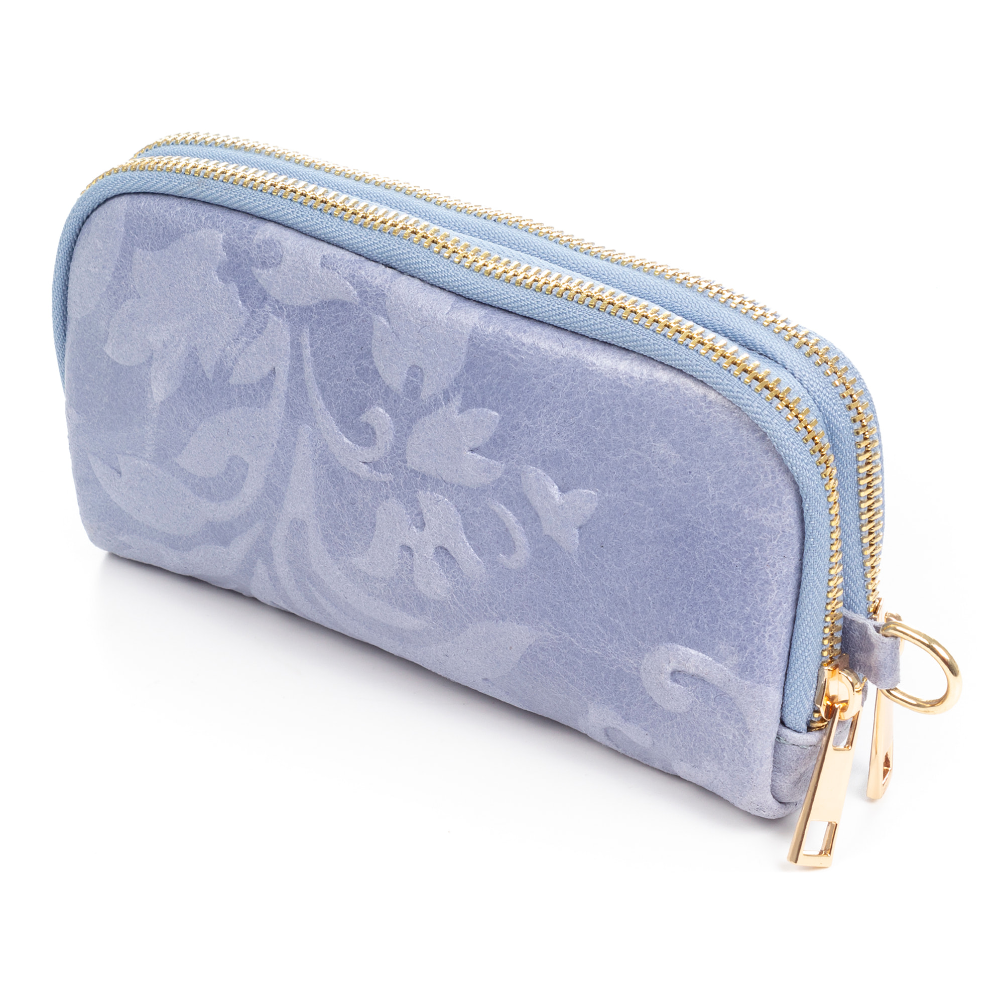 Portafoglio da donna Arnara. Vera pelle scamosciata con stampa vegetale.