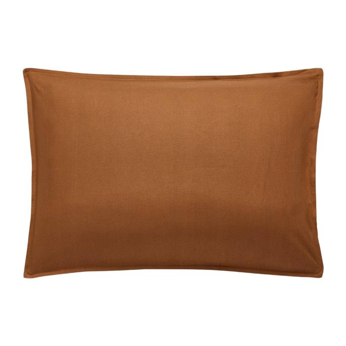 Taie d'oreiller unie en lin lavé, Made in France, NOUVELLE VAGUE , marron clair