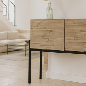 Buffet 2 portes en pin recyclé et pieds en métal noir KRISTEN