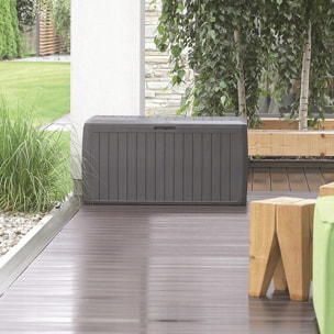 Baul de jardin 290 litros Prosperplast Boxe Board de plastico en color ocre oscuro 116,6 x 47 x 59,5 cm