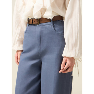 Oltre - Pantalones palazzo de dril de algodón - Light - blue