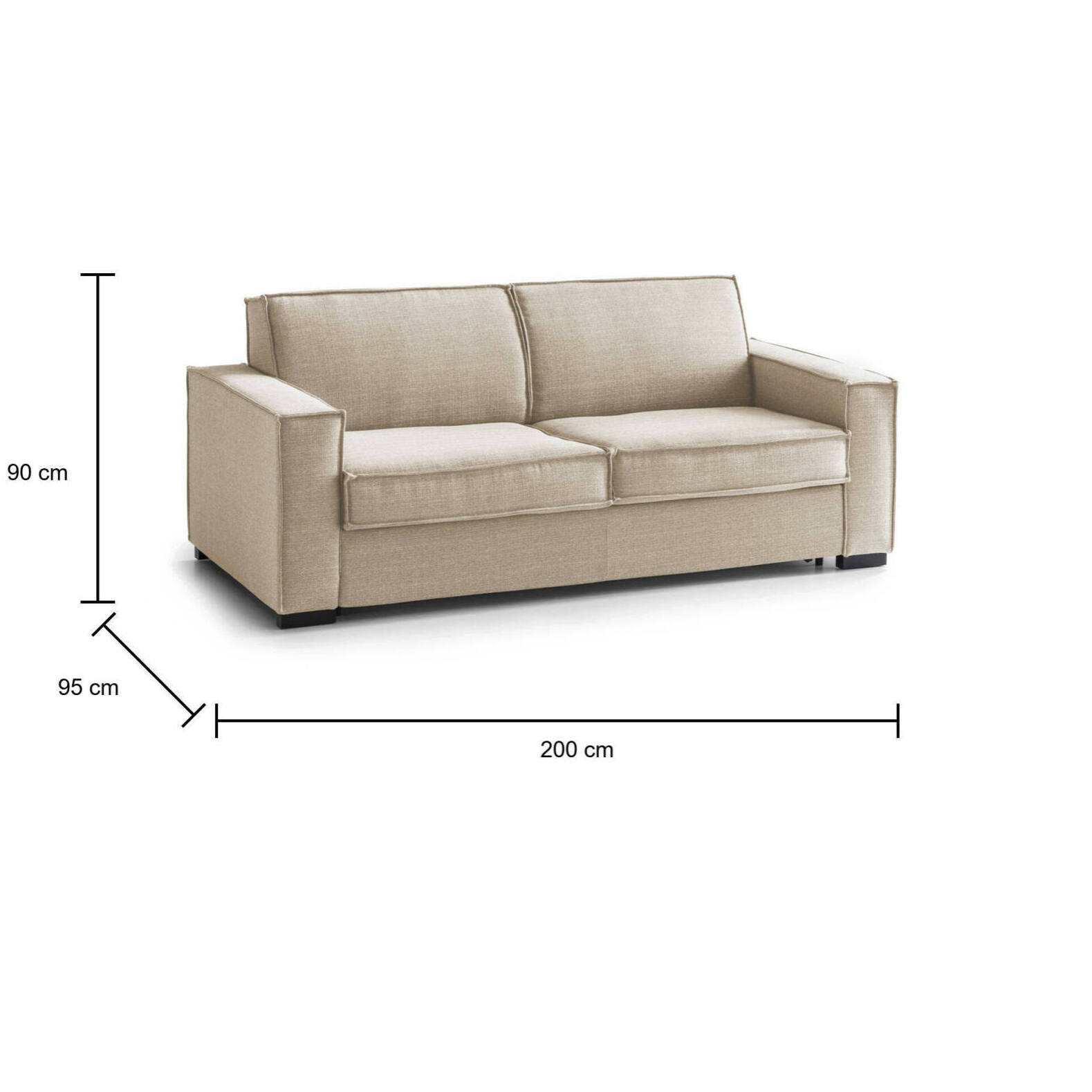 Divano letto 2 posti Amapola, Sofà Soggiorno con apertura girevole, Tessuto imbottito, Braccioli standard, 100% Made in Italy, Cm 200x95h90, Beige