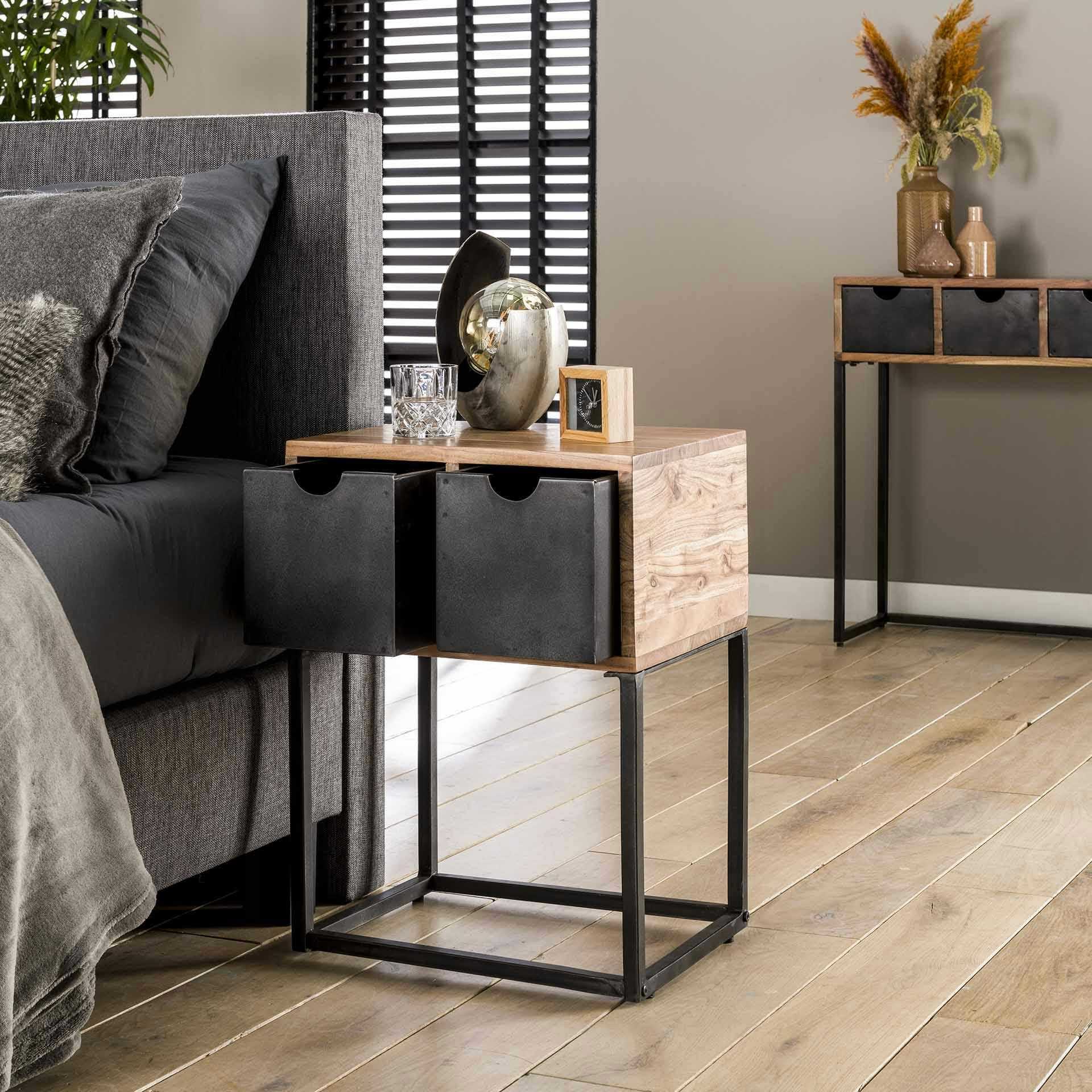 Table de chevet bois/métal industrielle BUNBURY