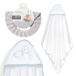 Capa Baño 1X1 Mod Oso Elefante Globos+Gorro Bco/Azul