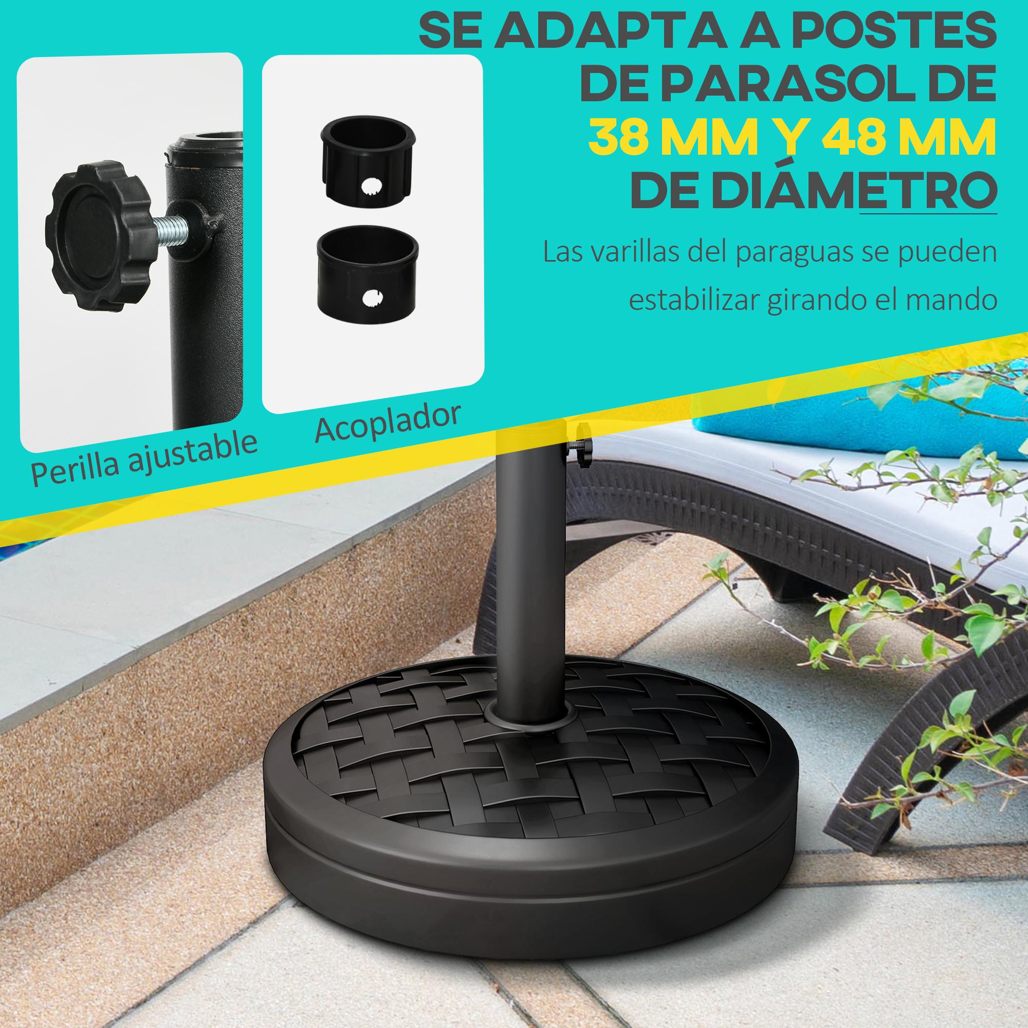 Base de Sombrilla Redondo Soporte para Parasol Rellenable de Cemento Peso 18 kg para Poste de Paraguas de Ø38/48 mm Ø45x36 cm Negro