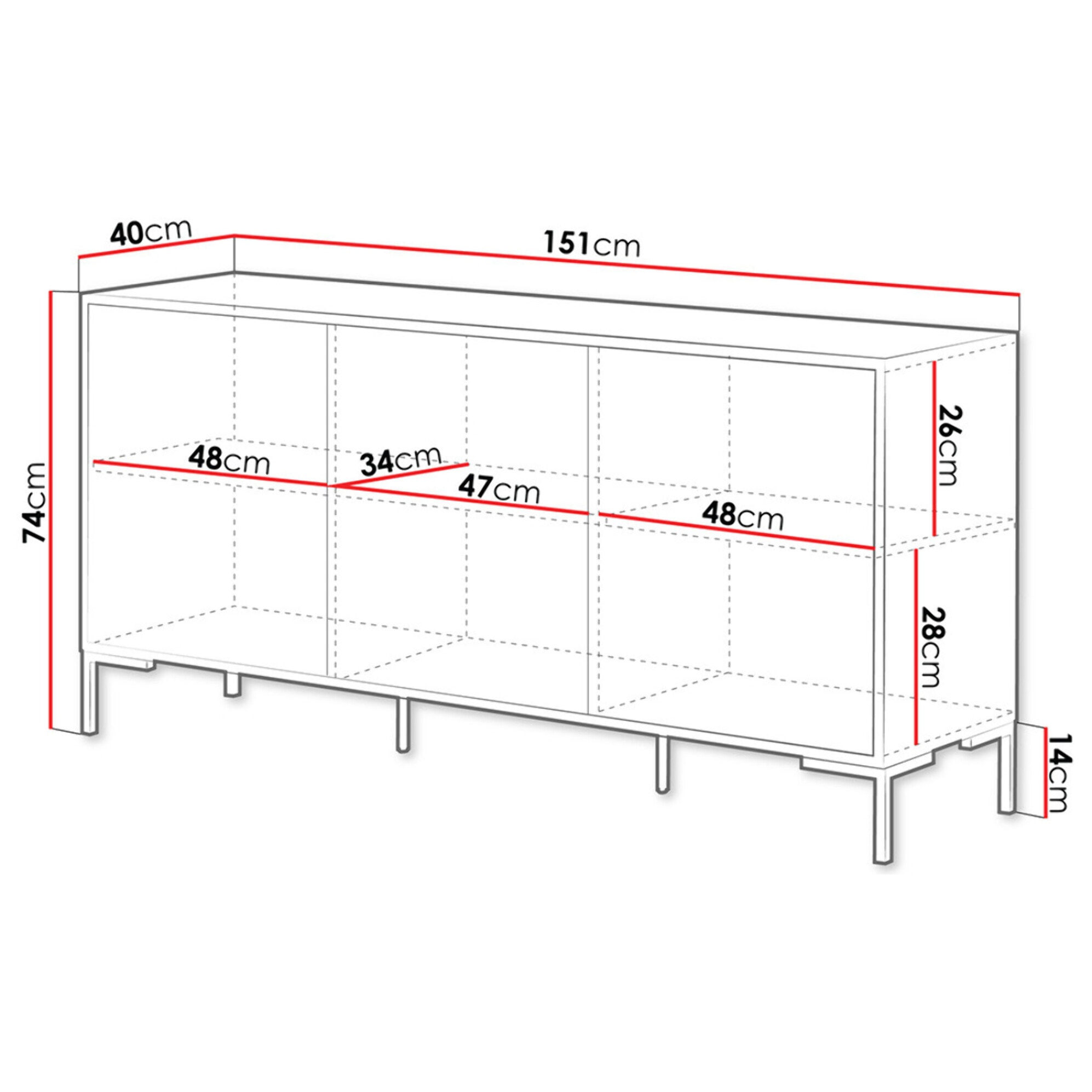 Cambridge - buffet bas - effet bois et noir - 3 portes - 150 cm - Bois / Noir