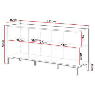 Cambridge - buffet bas - effet bois et noir - 3 portes - 150 cm - Bois / Noir