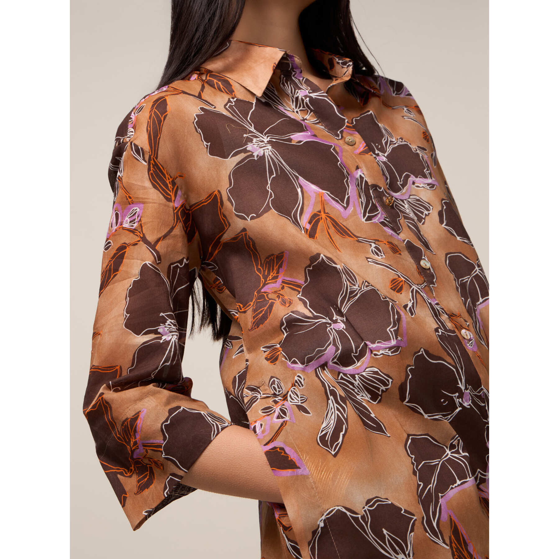 Oltre - Camisa de algodón estampada - Naranja sol