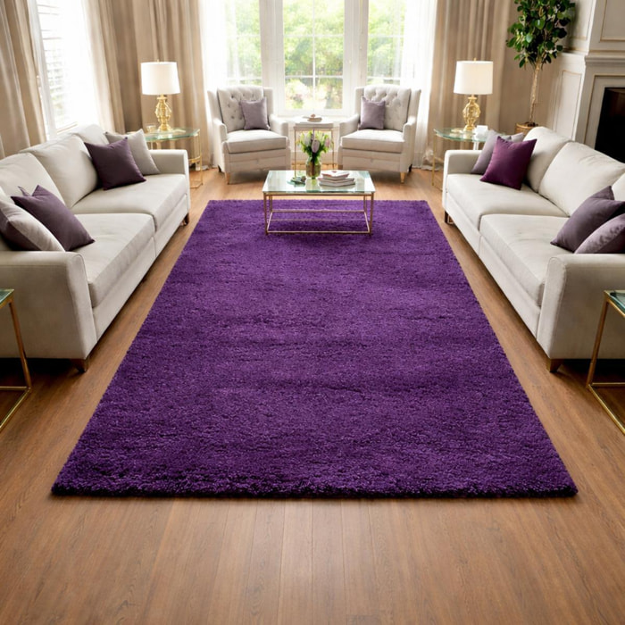 Tapis longs poils shaggy tissé motif uni TENI