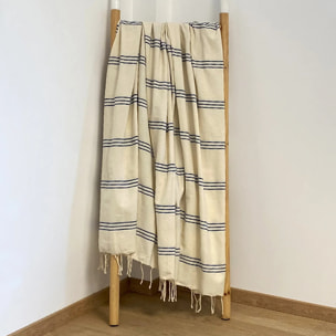 Fouta traditionnelle Calliope Écru/Royal 100x200 190g/m²