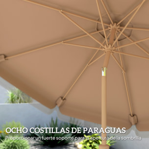 Sombrilla Terraza Exterior, Ø266x238 cm, Sombrilla de Jardín con Ángulo Ajustable 30°, Manivela, Flecos y Ventilación, Impermeable, Parasol para Terraza, Playa, Patio, Balcón, Caqui