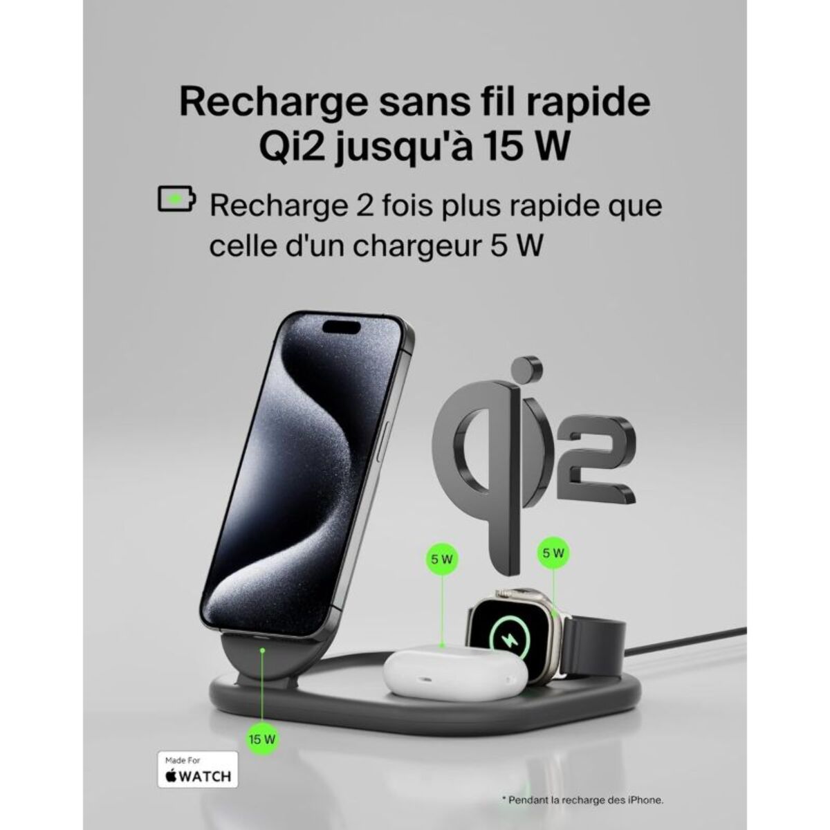Chargeur induction BELKIN induction 15W 3en1 noir