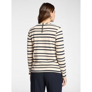 Elena Mirò - Camiseta a rayas con bordado floral - Beige