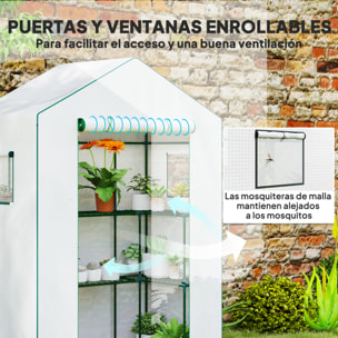 Invernadero de Exterior de 3 Niveles Invernadero de Jardín con Puerta Enrollable 2 Ventanas Estantes en Forma de U para Cultivo de Plantas en Terraza Patio 140x73x190 cm Blanco