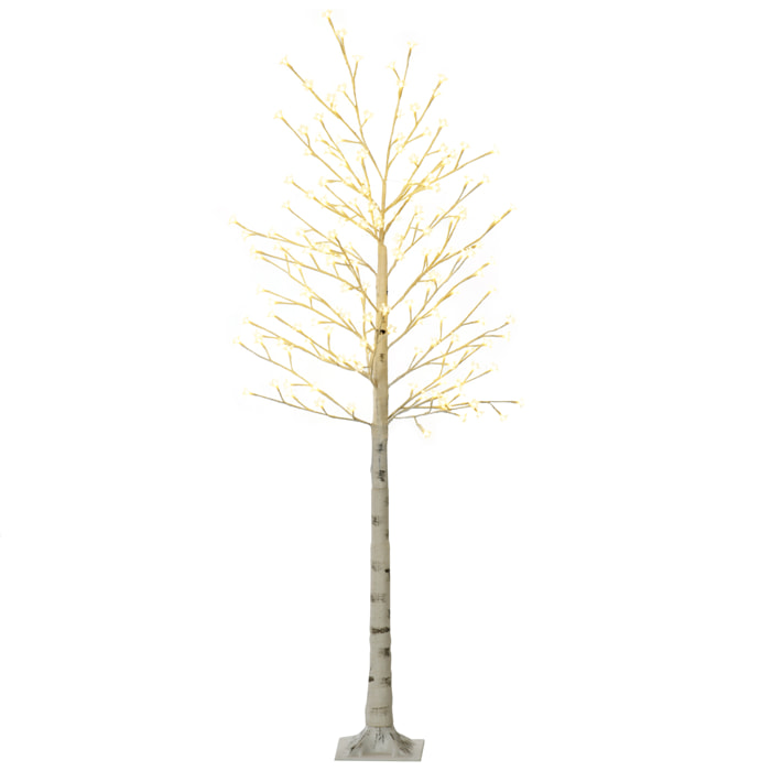 HOMCOM Árbol de Cerezo con 180 Luces LED IP44 Blanco Cálido Lámpara Decorativa de Flor de Cerezo con Luz Ajustable en 3 Modos para Salón Fiestas Interiores 21,5x21,5x180 cm Blanco