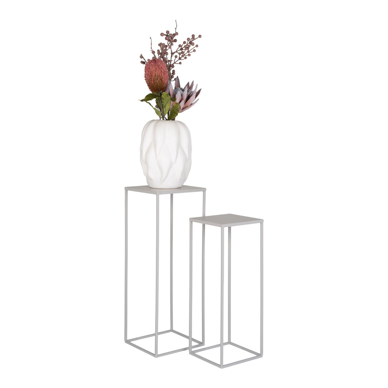 Set 2 Supporti Porta-Vaso Beja in Acciaio — Sabbia Ø19×50 e Ø22×60 cm