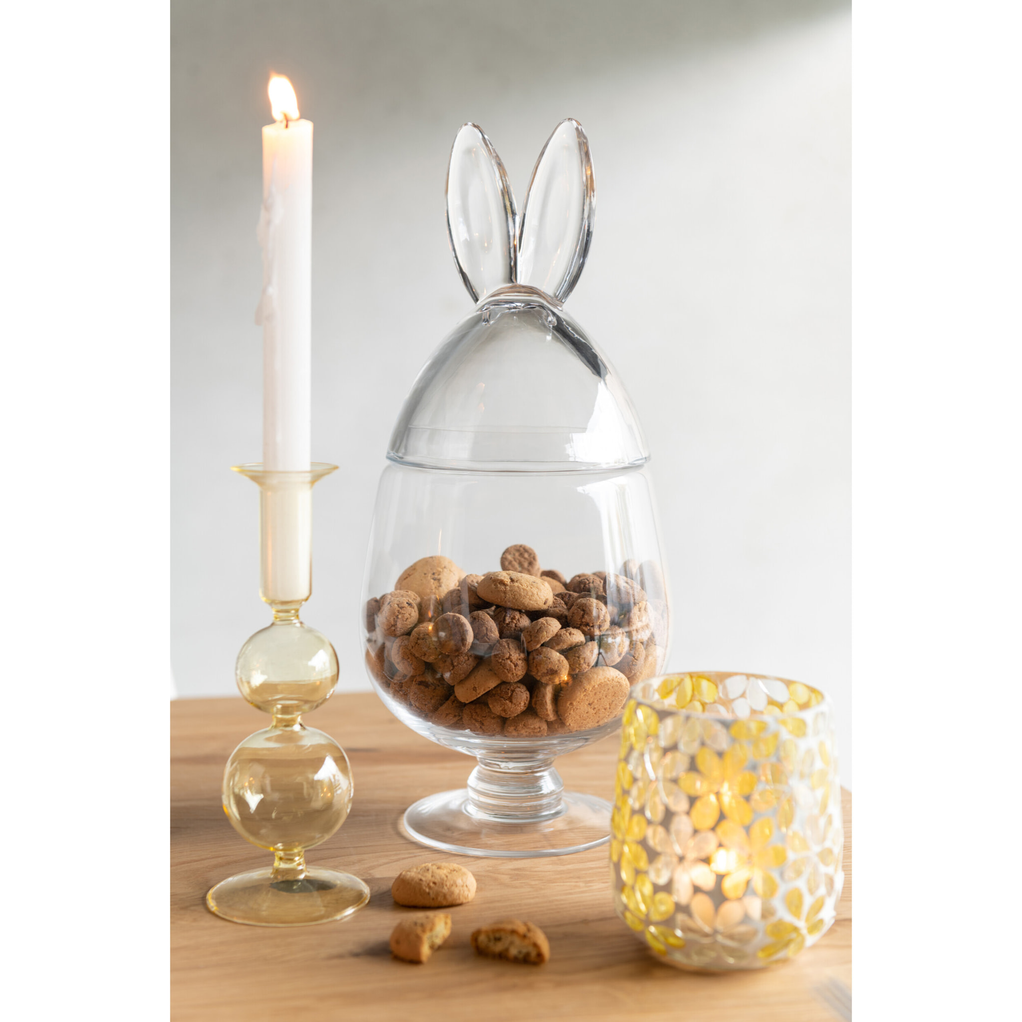 Pot de stockage J-Line Lapin - verre - transparent - grand