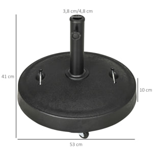 Base de Sombrilla de Jardín de Resina de 23,5 kg con Ruedas y Asa Retráctil Soporte de Parasol Cuadrado para Postes de Ø32/48 mm para Terraza Patio Ø53x41 cm Negro