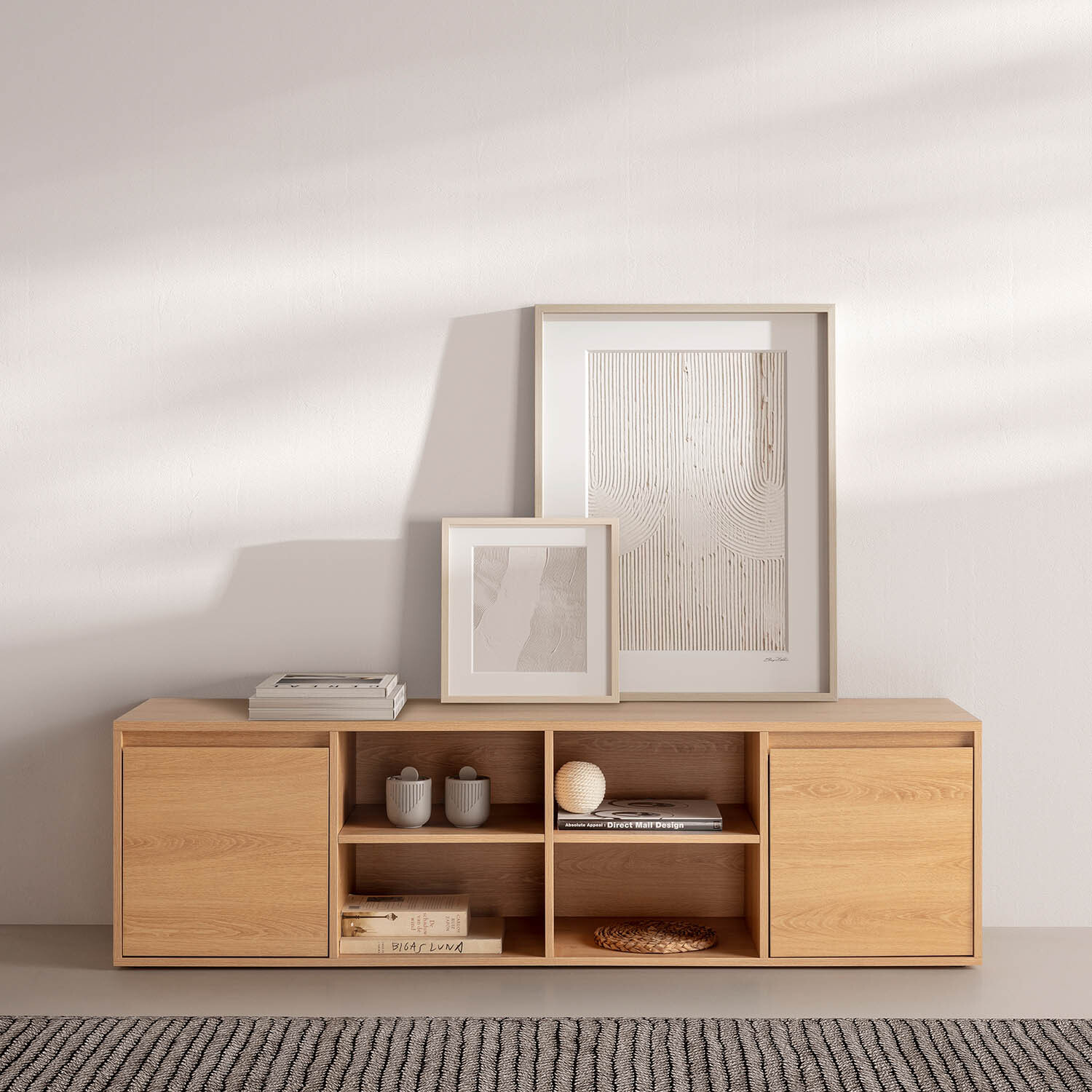 Mueble TV Tori 2 Puertas 4 Huecos, Color Roble, 160 cm