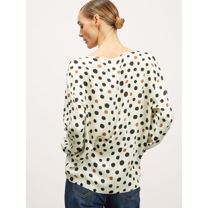 Motivi - Blusa de raso estampado de lunares - Blanco