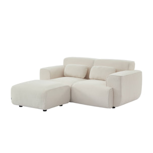 Pouf. module pour canapé. repose-pieds pour canapé 2 places en bouclette blanche. L 76 x P 70 x H 41cm - Wallas