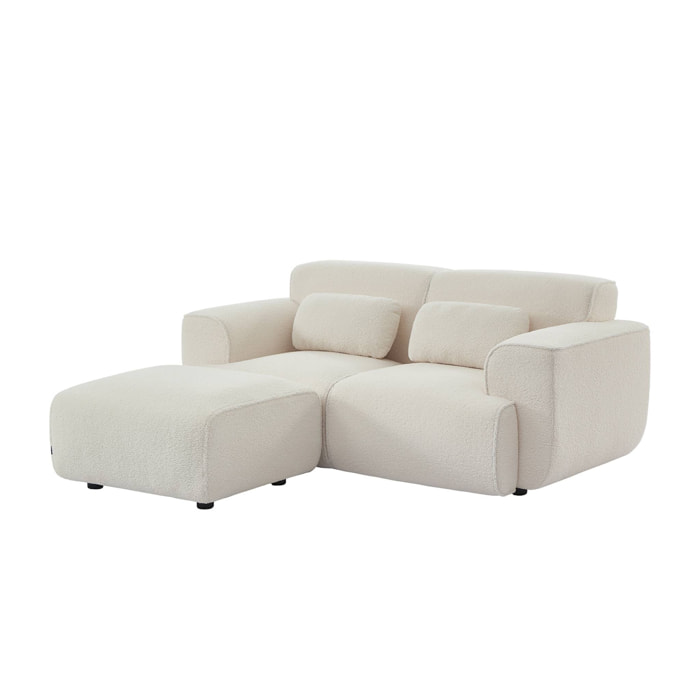 Pouf. module pour canapé. repose-pieds pour canapé 2 places en bouclette blanche. L 76 x P 70 x H 41cm - Wallas