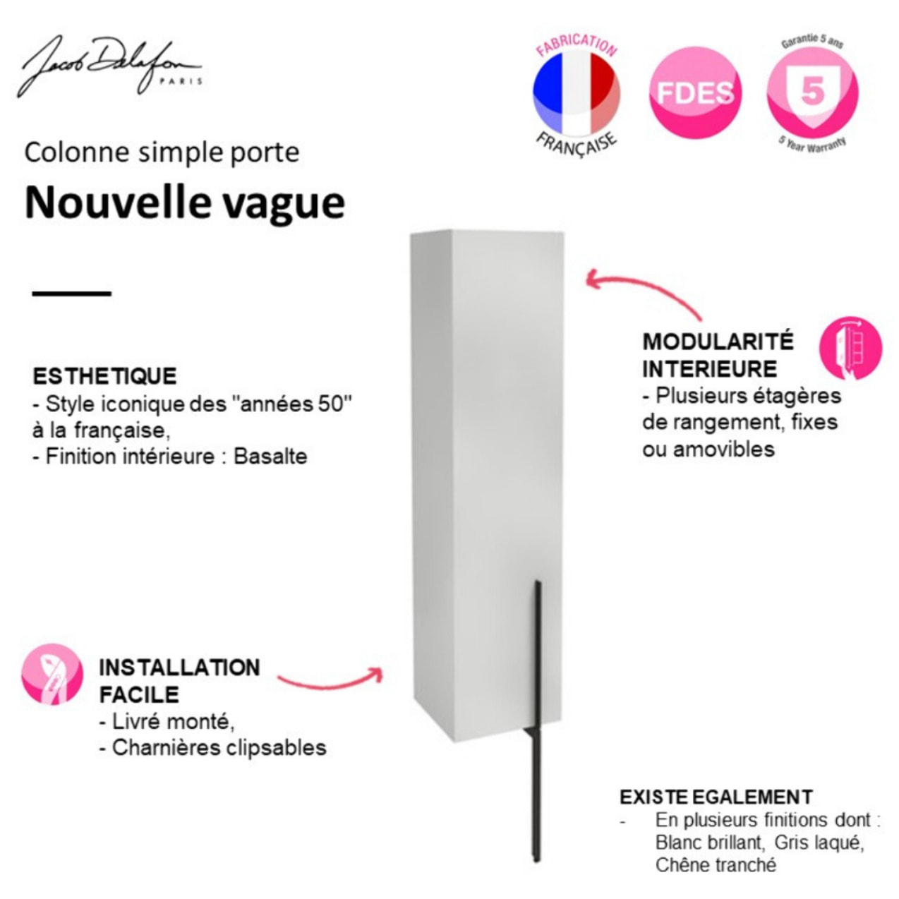 Colonne de salle de bain Nouvelle vague fermeture à gauche chÃªne