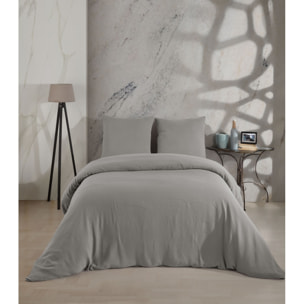 Parure housse de couette et taies d'oreiller gaze de coton gris