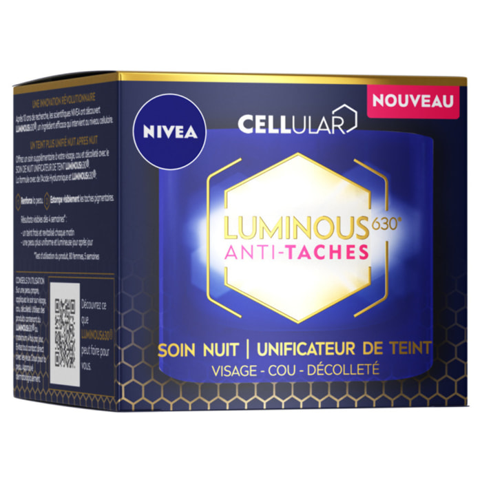 Pack de 2 - Soin de nuit unificateur de teint Visage Cou Décolleté NIVEA Anti-Taches CELLULAR LUMINOUS630 50ml