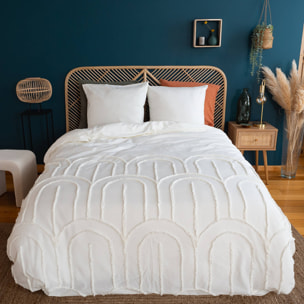 Parure de lit motif arches rétro tufté crème 240 x 220cm en coton lavé