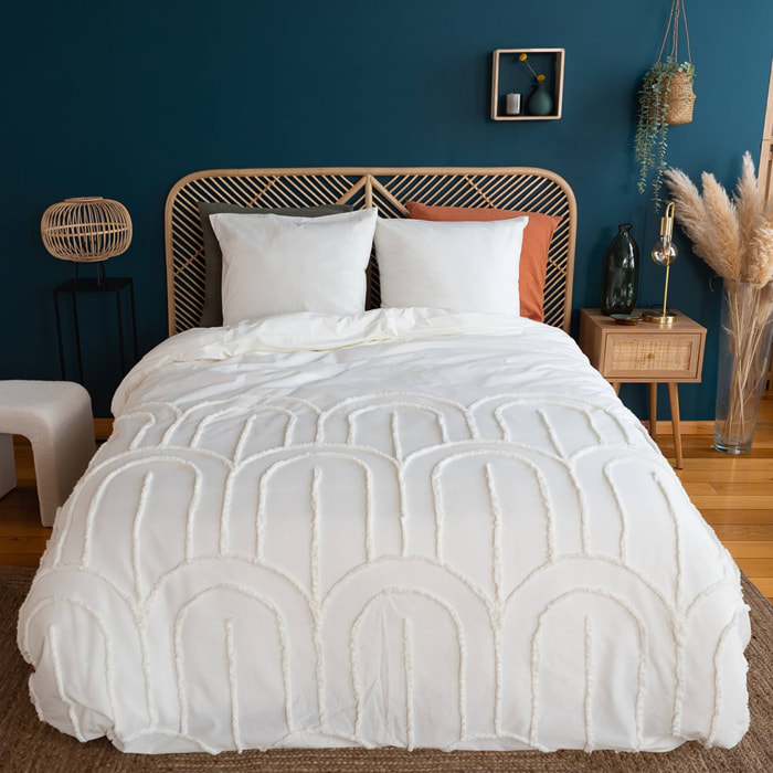 Parure de lit motif arches rétro tufté crème 240 x 220cm en coton lavé