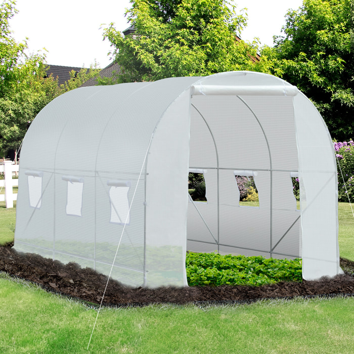 Serre de jardin tunnel surface sol 7 m² 3,5L x 2l x 2H m châssis tubulaire renforcé 18 mm 6 fenêtres blanc