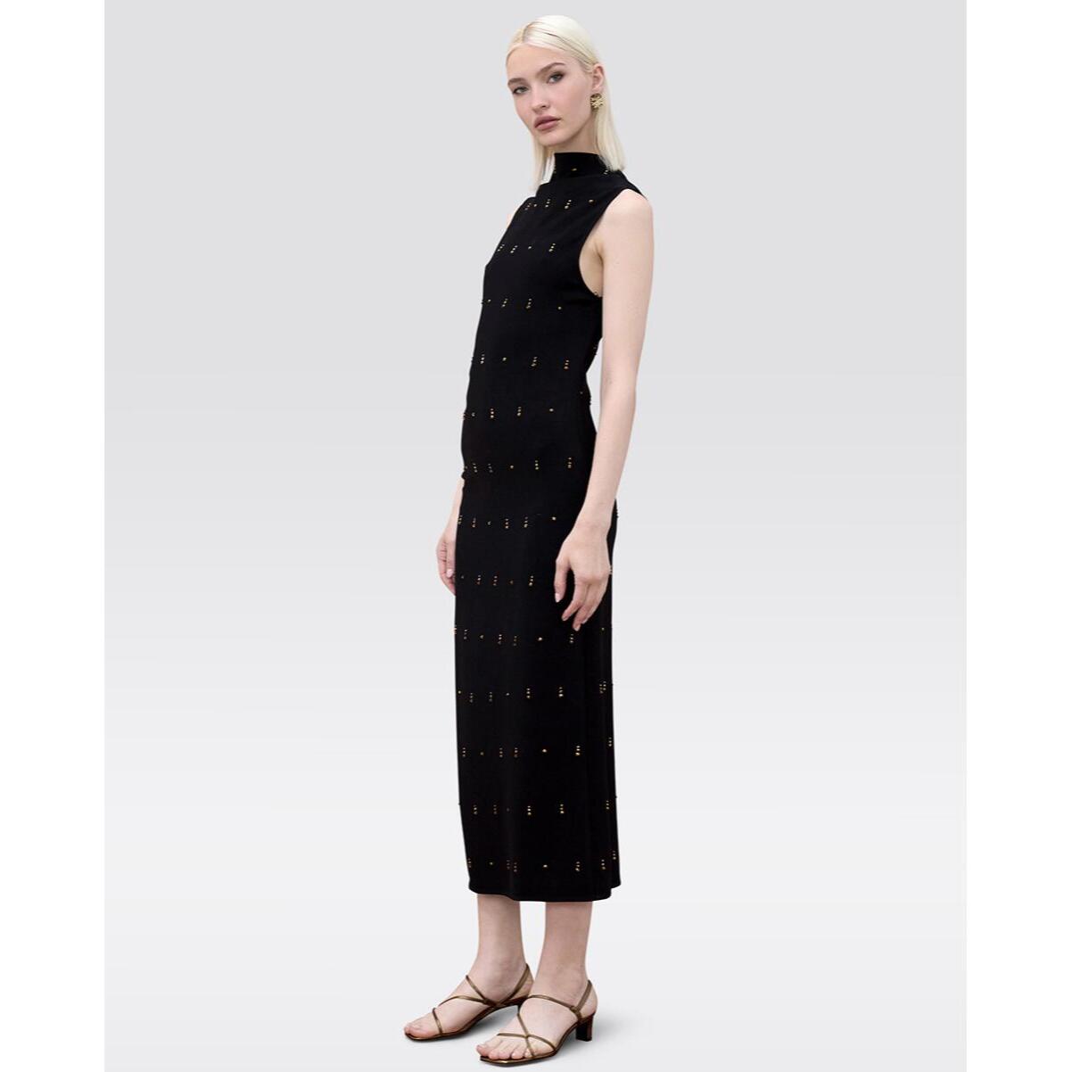 Abito midi senza maniche con applicazione di pietre