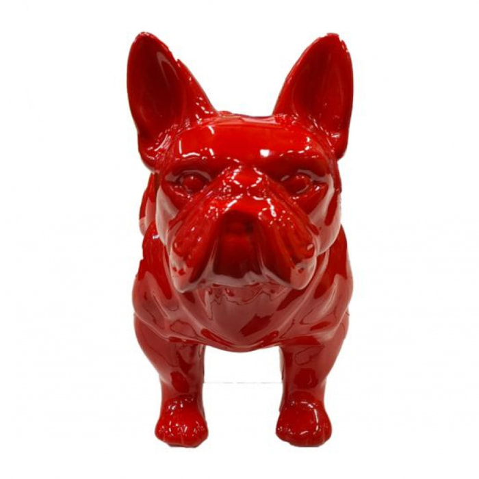 Statuette chien rouge bouledogue en résine H18cm - RUDY