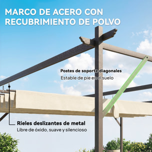 Pérgola de Pared de Jardín 3x3 m, Cenador de Jardín con Techo Retráctil, Protección UPF30+, Orificios de Drenaje y Estructura Metálica, Pabellón para Patio, Terraza, Exterior, Blanco Crema