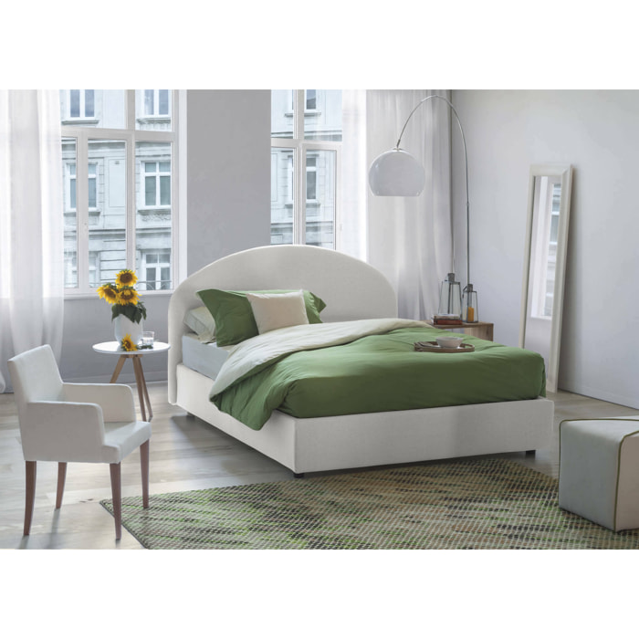Letto piazza e mezza Acy, Letto contenitore con rivestimento in tessuto, 100% Made in Italy, Apertura frontale, con materasso Cm 120x190 incluso, Bianco