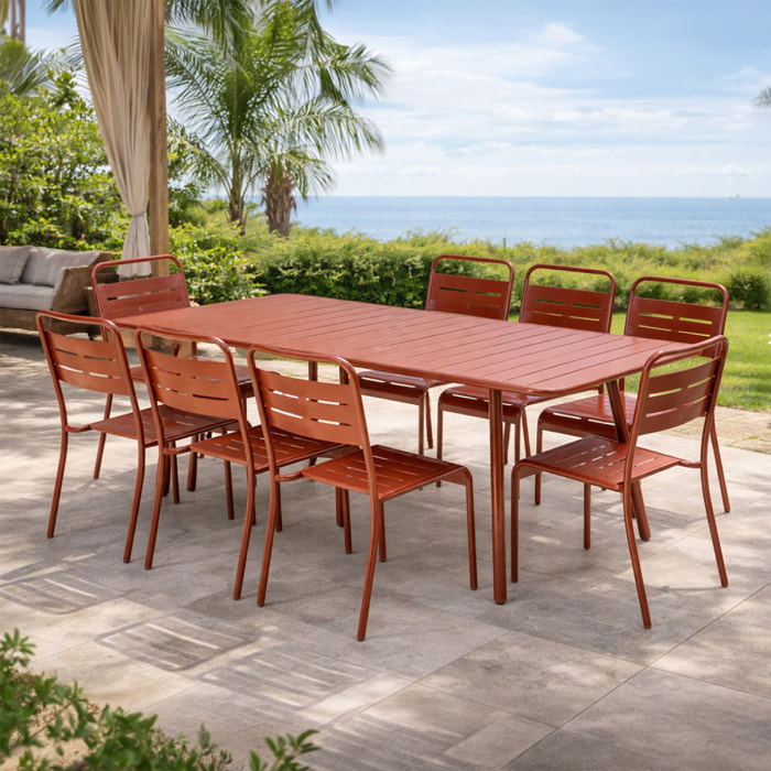 Ensemble table de jardin 200 cm et 8 chaises terracotta EVORA