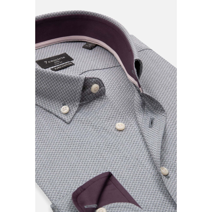 camicia uomo 1 bottone button down slim Jacquard Fantasia Grigio/Bianco