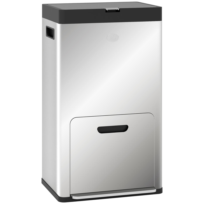 Poubelle de cuisine 2 x 18L + 20L - poubelle à pédale 3 compartiments seaux amovibles filtre anti-odeur - acier inox. brossé