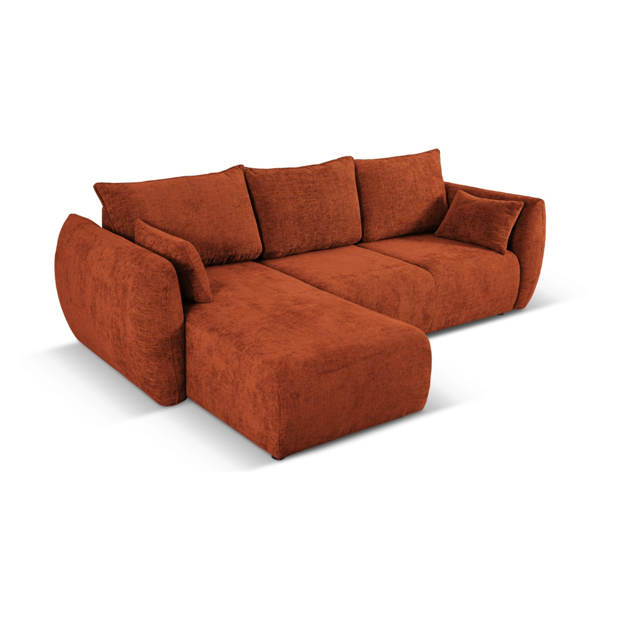 Canapé d'angle gauche convertible avec coffre de rangement "Matera" 4 places en chenille terracotta