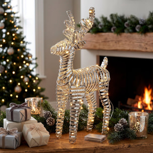 Reno navideño led plateado con 60 microled blanco cálido, con temporizador 36x14x60 cm