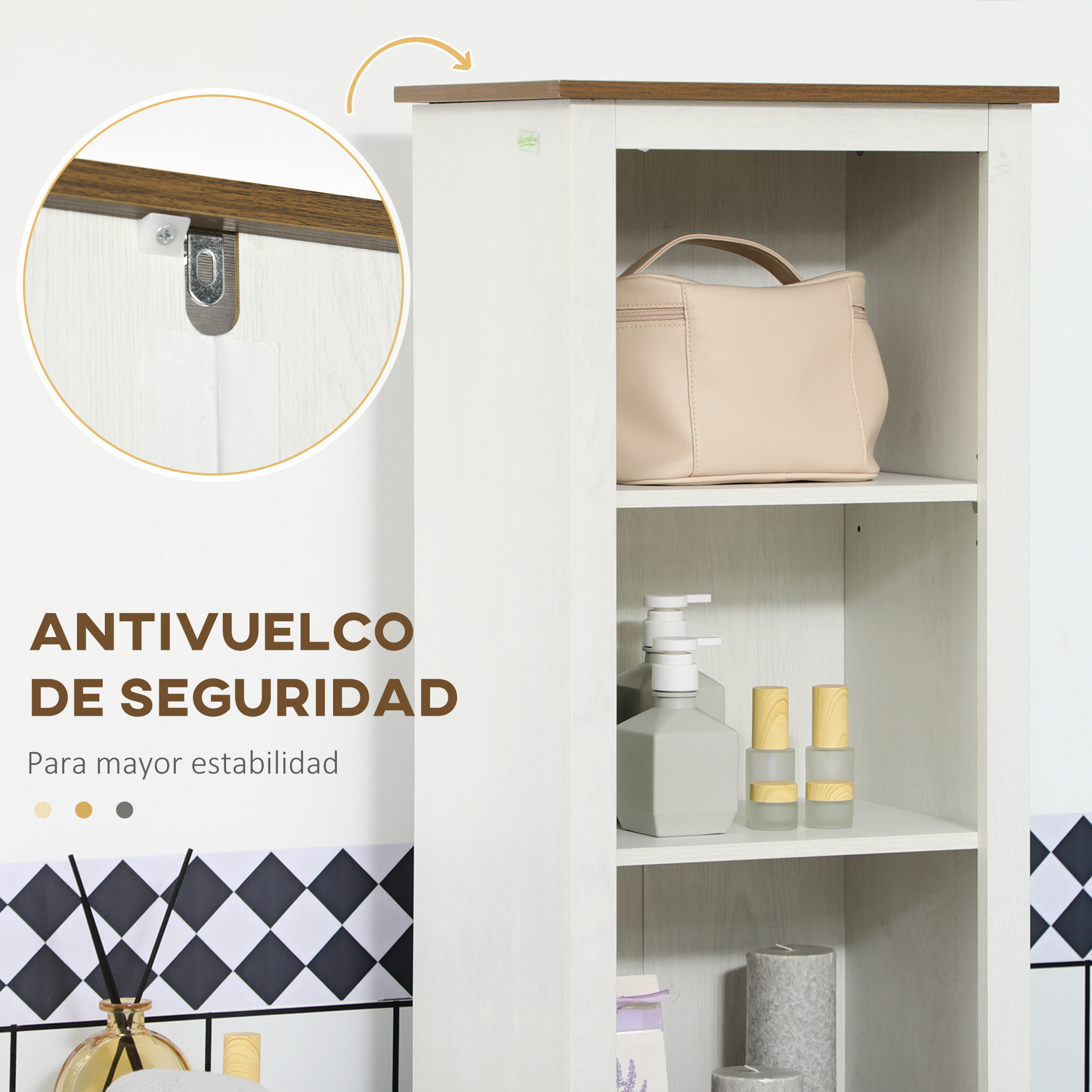 Conjunto de Baño Incluye 1 Mueble para Debajo del Lavabo 1 Armario Alto de Baño y 1 Armario de Pared para Baño Estilo Clásico Blanco