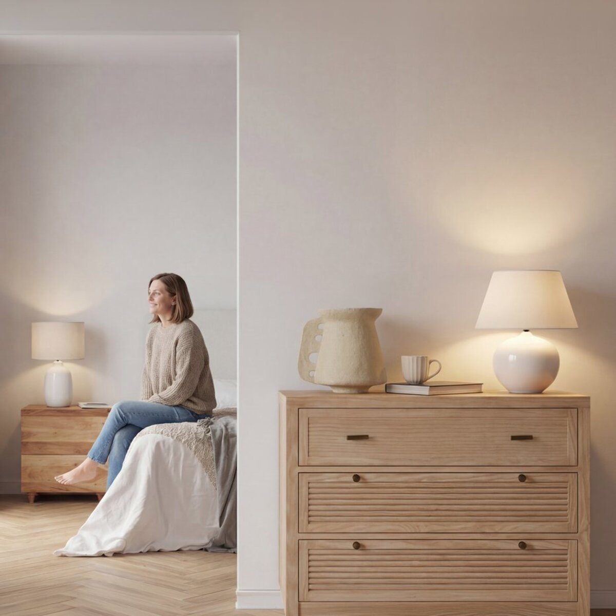 Commode Venice -bois massif, panneau de mdf et placage naturel-couleur naturel 100 x 85 x 43 cm